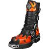 CARAMBAShop NEW ROCK Reactor Nero Pulik Fuoco Fiamme Fibbie Pelle Leather Boots Metallic Flames Black M.591-S16, Nero , 46 EU
