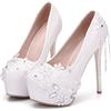 FNKPI Scarpe da Sposa da Donna, Scarpe con Tacco Alto in Raso e Strass, Scarpe da Sposa con Cravatta a Fiori in Raso da 14 cm, décolleté con Plateau e Tacco a Spillo