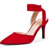 Zhabtuc Eleganti décolleté con Tacco a Spillo da 8 cm con Cinturino Elastico alla Caviglia e Punta in Pelle Scamosciata a Punta per Donna, Camoscio Rosso, 40 EU