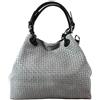 Chicca Borse Borsa a Mano Stampa Intrecciata da Donna con Tracolla in vera pelle made in Italy - 34x29x18 Cm (Grigio)