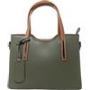 Chicca Borse Borsa a Mano Elegante Donna in Pelle Italiana Rigida Taglia Media con Tracolla (Verde Militare - Cuoio)