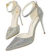 ticticlily Scarpe con Tacchi Alti10 cm da Donna Eleganti Punta Décolleté con Strass Scintillanti Cinturino alla Caviglia A Argento 38 EU