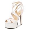 FamMe Sandali da Donna con Cinturino e Tacco a Spillo con Plateau, Punta Aperta, Cinturino alla Caviglia, Tacco Alto, Scarpe da Sposa in Vernice