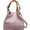 Chicca Borse Borsa a Mano Stampa Intrecciata da Donna con Tracolla in vera pelle made in Italy - 34x29x18 Cm (Rosa Antico)