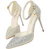ticticlily Decollete Donna Scarpe con Tacco Alto10 cm Eleganti Tacchi con Strass Scintillanti Cinturino alla Caviglia A Bianco 37 EU