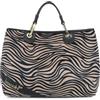 Braccialini Beth Animalier Borsa a mano di grandi dimensioni in materiale effetto cavallino dalla fantasia zebrata. Con doppi manici, chiusura con clip e tracolla in nastro logato rimovibile e