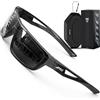 ATTCL Polarizzate Occhiali da sole da uomo con montatura in TR90 rettangolare classico da uomo J2021 Black