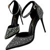 ticticlily Scarpe con Tacchi Alti10 cm da Donna Eleganti Punta Décolleté con Strass Scintillanti Cinturino alla Caviglia A Nero 39 EU