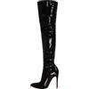 WOkismD 11CM/4.33IN Inverno Stivali Lunghi Donna Sexy Toe Punta Alta Stiletto in Vernice Lato Cerniera Elastico Stivali Ginocchio di Grandi Dimensioni