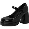 XIEPP Elegante décolleté da donna con punta rotonda e tacco a plateau con tacco a blocco Mary Jane Scarpe per feste, Nero , 35 EU