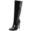 WOkismD Stivali da Donna al Ginocchio in Pelle Verniciata 11CM - Tacco a Spillo, Punta Affusolata, Cerniera Laterale per Serate ed Occasioni Eleganti