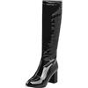 cfpqv Stivali da donna con tacco ampio con tacco laccato, tacco grosso temperamatite stivali impermeabili invernali tinta unita stivali larghi classici, Nero , 44 EU