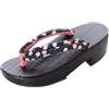 Kawaii-Story K-G-61-15 Nero Rosa Fiori Naturale Legno Nero Giappone Geta Sandalo Tabi Kimono Geisha Infradito