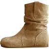 Generico Stivaletti Donna Pelle Slouchy Boots Leggero Wide Calf Stivaletti Donna in Pelle Scamosciata Marrone con Tacco Basso Stivali per Stile Western Autunnale