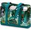 VASCHY Borsa Mare Grande,Borsa Spiaggia Donna Impermeabile Borse Tela Mare con Tasche Multifunzione Piegevole Viaggio Estiva Foglie Verdi