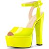 NobleOnly Donna Piattaforma Sandali Alto High Chunky Tacco Heel Cinturino alla Caviglia Aperte sulla Punta Sandali Ballo Feste Scarpe 15 CM Heels Giallo 37 EU