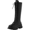 Fulidngzg Stivali Neri Donna, Invernali Pelle Alti Anfibi Moda Antiscivolo Biker Stivaletti Comode Platform Biker Boots Motociclista Morbidi Stivali Impermeabile