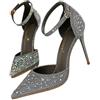 ticticlily Scarpe con Tacchi Alti10 cm da Donna Eleganti Punta Décolleté con Strass Scintillanti Cinturino alla Caviglia A Grigio 35 EU
