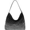 Aisi Tote Bags Per Le Donne Glitter Strass +Pelle Scamosciata Borse Grande Capacità Hobo Borsa A Tracolla Lucida Shopping Bag Pouch, Nero , Taglia unica