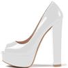 Mettesally Scarpe da Donna - Donna Decolté Peep Toe - Tacco a Blocco 15CM - Plateau Scarpe Bianco EU36
