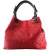 Chicca Borse Borsa a Mano Stampa Intrecciata da Donna con Tracolla in vera pelle made in Italy - 34x29x18 Cm (Rosso)