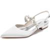 JOEupin Ballerine da sposa con punta e cristalli per donna, scarpe da sposa in raso con cinturino posteriore, ballerine da sposa per serate, feste di laurea, bianco, 41 EU