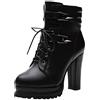 Generic Stivali da cowboy da donna in pelle, stivaletti neri invernali con tacco in pelle scamosciata, scarpe invernali da cowboy, a mezza altezza, colore nero, Nero , 34 EU