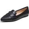 Feversole Women's Loafer Flat Pointed Fashion,Mocassino da Donna a Punta Piatta alla Moda Slip On Comfort Guidare Le Scarpe da Ufficio Nero Croc Pianura Twist Bow Size 40EU