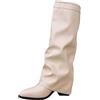 Generic Stivali da donna sopra il ginocchio sexy in pelle - Stivali da donna al ginocchio pieghevoli a scomparsa, stivaletti lunghi con punta a punta, stivaletti con tacco a blocco, stivaletti comodi