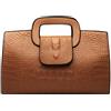 Millya UK Pochette da sera da donna in pelle di coccodrillo lucida verniciata con impugnatura in metallo elegante borsa a tracolla, 3751+marrone, 1