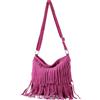 Modarno Borsa a tracolla con frange in camoscio - borsa tracolla donna in pelle scamosciata (Fucsia)