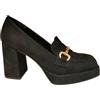 Divine Follie 3611 Mocassini Scarpe da Donna da Infilare con Accessorio Dorato Tacco Largo a Palazzo 10 cm Platò Eleganti Cerimonia Matrimonio