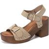 Generisch Sandali da donna con plateau e tacco grosso stile retrò e fibbia regolabile, alla moda con una parola cintura con tacco a blocco, punta aperta, abito da sposa, scarpe impermeabili da donna, beige., 39