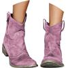 Generic Stivaletti autunnali da donna - Stivaletti da donna con tacco basso classici alla moda stivali western comodi stivaletti da cowboy in finta pelle scamosciata tinta unita stivali antiscivolo vintage