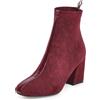 Gicoiz Tacco a Blocco Chelsea Donna Square Toe Stivaletti Largo Fit Inverno Ufficio Lavoro Formal Chunky Polacchine Suede Vino Rosso Numero 41 EU-43Cn