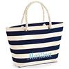 Caribu design Borsa Donna Ragazza Primaverile/Estiva Personalizzata con Nome o Iniziali - Tote Bag Spiaggia Mare Grande Stampa a Righe Manici in Corda da portare a Mano o Tracolla (Blu/Panna)