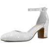PIZZ ANNU Scarpe Decolte Donna Tacco Medio Eleganti Sposa Sandali Estive Comode a Blocco Sandalo con Cinturino alla Caviglia Argento EU 37