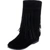 Generisch Stivali da cowboy da donna per autunno e inverno, stivaletti da donna in pelle scamosciata, con frange, Nero , 42 EU