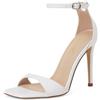 GENSHUO Scarpe col tacco alto da donna, un cinturino, punta aperta, stiletto da 10 cm, eleganti per feste di matrimonio, Bianco opaco, 41 EU