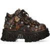 New Rock M-106-C194 Stivali alla caviglia gotici in pelle marrone fiamma, Marrone, 44 EU