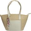 NAJ-OLEARI Borsa da Donna in Paglia, con Manici in Ecopelle, Taschino Frontale e Ciondoli Decorativi, 31x19x9 cm (Panna)