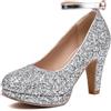 Gicoiz Tacco Alto Plateau Mary Jane Estate Sposa Pumps Lady Punta Rotonda Sposa con Cinturino alla Caviglia Bowknot T Bar Scarpe Slingback Argento Numero 38 EU-39Cn