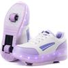 WOHS Scarpe da Ginnastica con Due Ruote e luci LED. Ricaricabile, 16 Effetti di Luce. Ruota Posteriore Automatica. Bianco/Lilla. Taglia 29