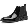 Generic Stivali Chelsea da Uomo Stivaletti in Vernice Eleganti e Confortevoli Slip-On Punta Tonda Stivali da Sera in Pelle PU Nero Suola in Gomma Antiscivolo