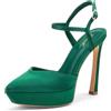 GENSHUO Scarpe Donna Punta Plateau 13cm Cinturino Caviglia Festa, Raso Verde MOD B, 39 EU