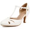 elerhythm, scarpe Mary Jane da donna, vintage, con cinturino alla caviglia, punta chiusa, tacco Gatsby, retrò anni 1950, pumps anni 1920, stile vittoriano, bianco, 41 EU
