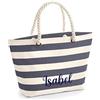 Caribu design Borsa Donna Ragazza Primaverile/Estiva Personalizzata con Nome o Iniziali - Tote Bag Grande Stampa a Righe Manici in Corda da portare a Mano o Tracolla (Grigio/Panna)