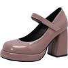XIEPP Elegante décolleté da donna con punta rotonda e tacco a plateau con tacco a blocco Mary Jane Scarpe per feste, Lilla, 39 EU