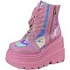 ticticlily Stivaletti Donna Zeppa Alta Caviglia Stivali Plateau Tacco Alto con Stringate Cerniera Laterale Pizzo Fibbia Sneakers Stivali Corti Punk A Tubo Medio con Suola