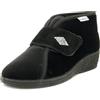 EMANUELA, Pantofola Stivaletto Donna Invernale in Velluto Nero con Strap, Zeppa Bassa Antiscivolo, Pianta Larga, 536